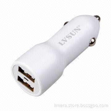 Universal Dual USB Car Charger, 5V/2A, Mini Dual USB Port Car Charger, Light